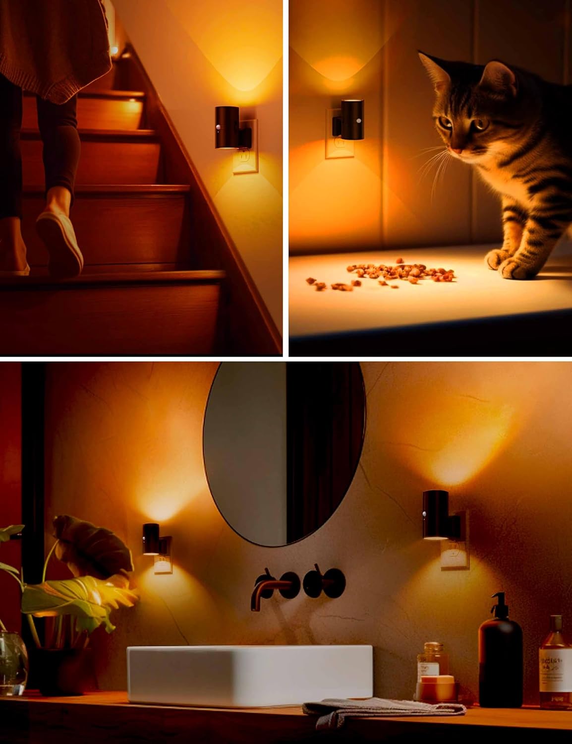 L LOHAS LED Motion Sensor Night Light, Amber Nightlights, [2 Pack] Motion Activated Nightlight, Dimmable Night Light, Yellow Nightlight…