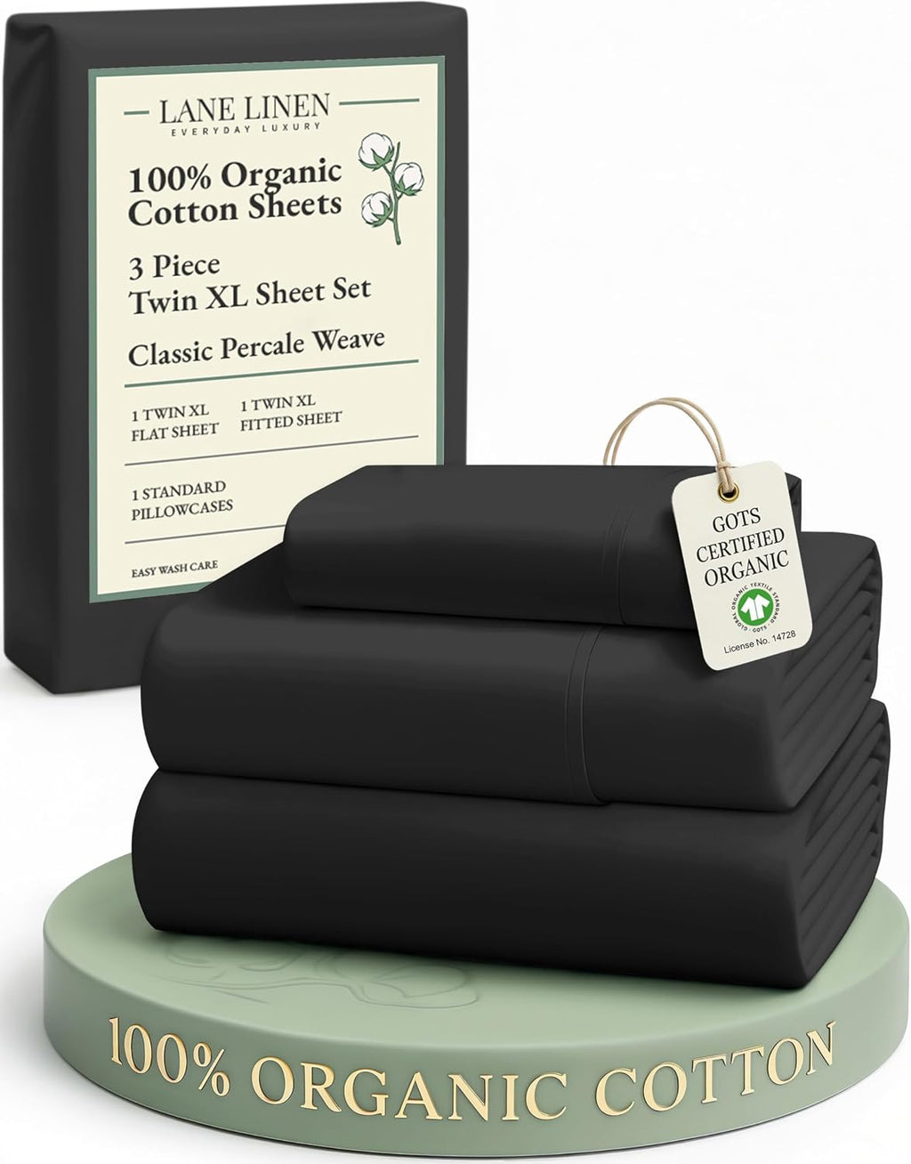 LaneLinen LANE LINEN 100% Organic Cotton Bed Sheets Extra Long Twin, Soft & Comfy Fully Elasticized Percale Perfect for Hospital Bed & Dorm…