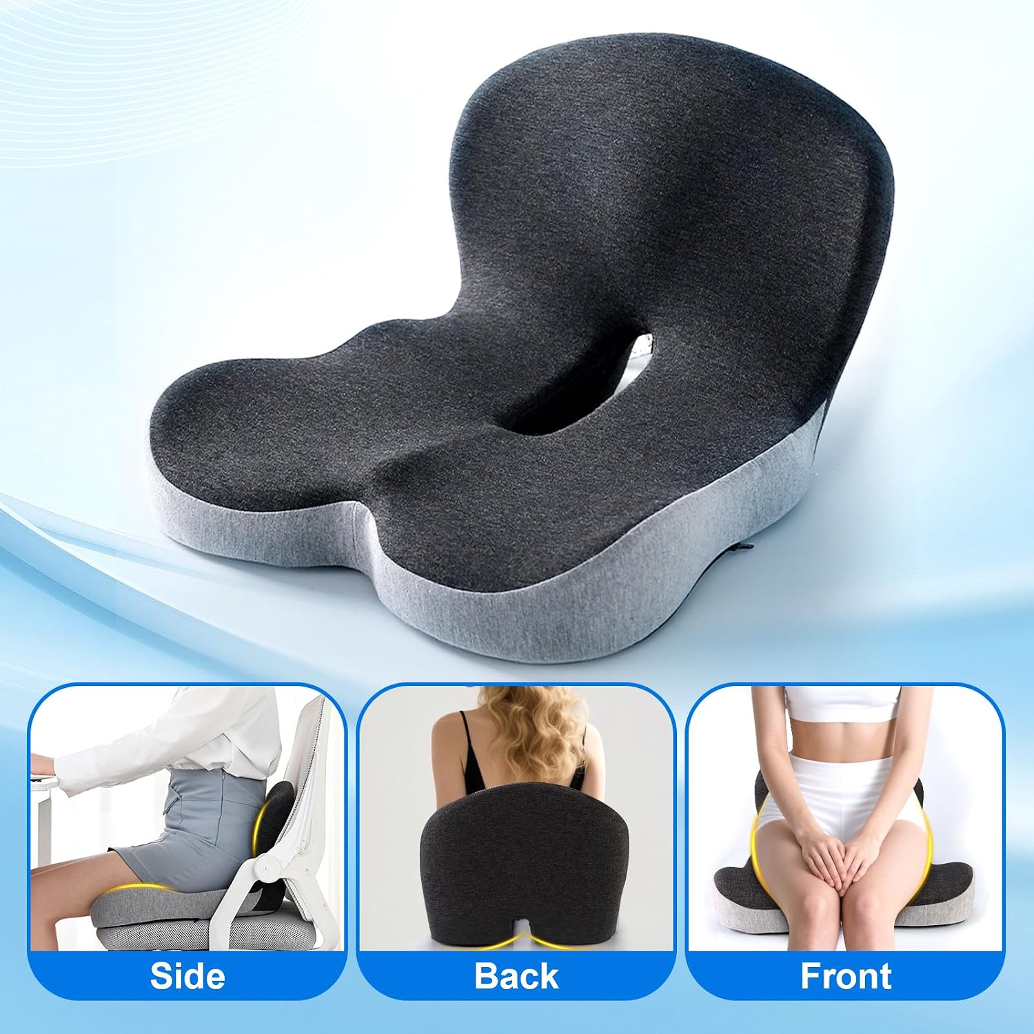 Memory Foam Office Chair Cushion, L-Shaped Integrated Seat Cushions, Chair Seat Cushion for Lower Back Tailbone Protection, Ergonomic…