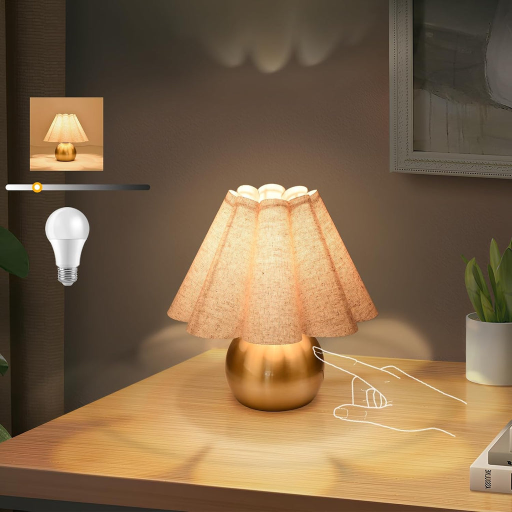 Gold Small Touch Control Table Lamp for Bedroom, Brass Gold Bedside Lamps for Nightstand, Cute Mini Small Table Lamps for Small Spaces…