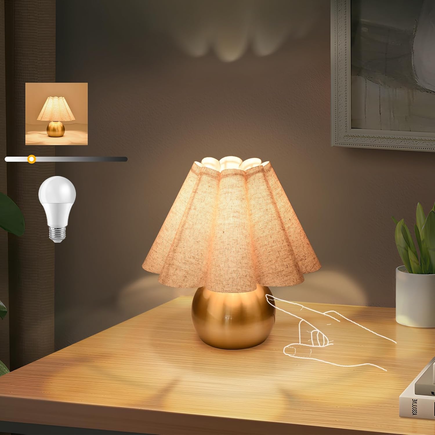 Gold Small Touch Control Table Lamp for Bedroom, Brass Gold Bedside Lamps for Nightstand, Cute Mini Small Table Lamps for Small Spaces…