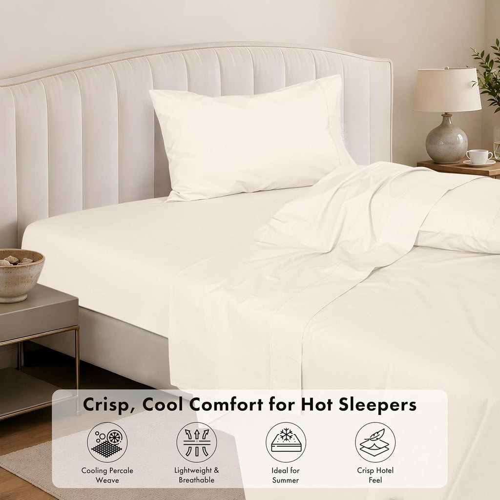 Zoyer 100% Cotton Sheets – Split King Size Percale Bedding, Cooling & Breathable, Durable with a Crisp, Soft & Comfortable Feel, 16" Deep P…