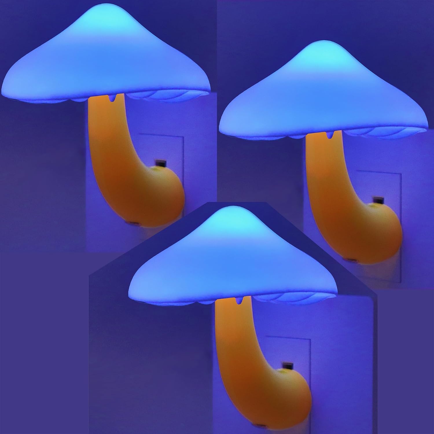 APAKI LED Mushroom Night Light Plug in Lamp,3 Pack Light Sensor Blue Night Lights Plug into Wall, Dusk to Dawn Sensor NightLight for…