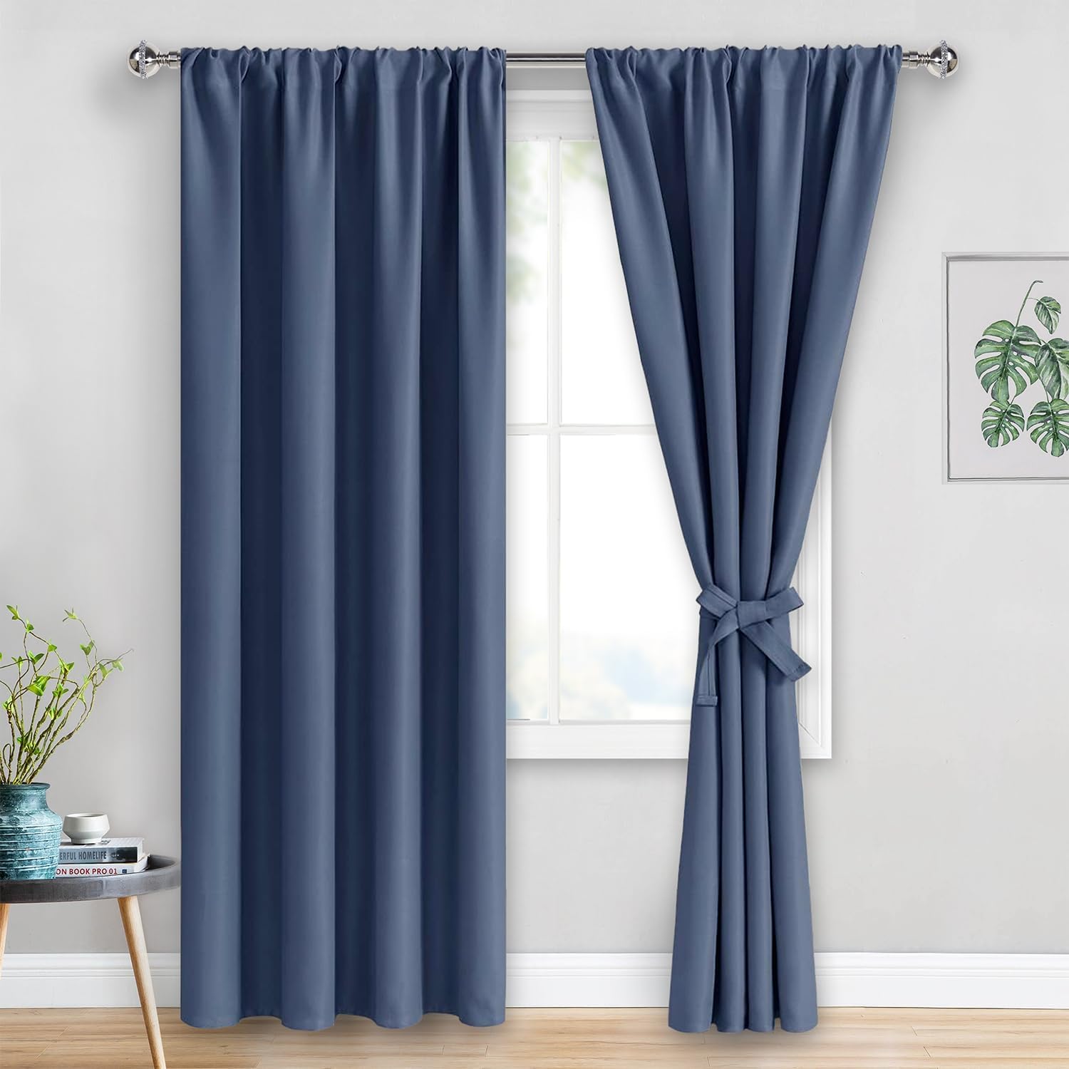 Jiuzhen Blackout Curtains for Bedroom - Thermal Insulated Room Darkening Rod Pocket Curtains for Living Room, Set of 2 Panels with Tiebacks…