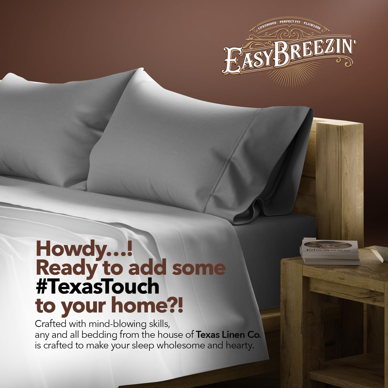 TEXAS LINEN CO. Egyptian Cotton California King Sheet Sets – 300 Series Cal King Cotton Sheet Set (4 PC, Dark Grey), Soft, Cooling, 16"…