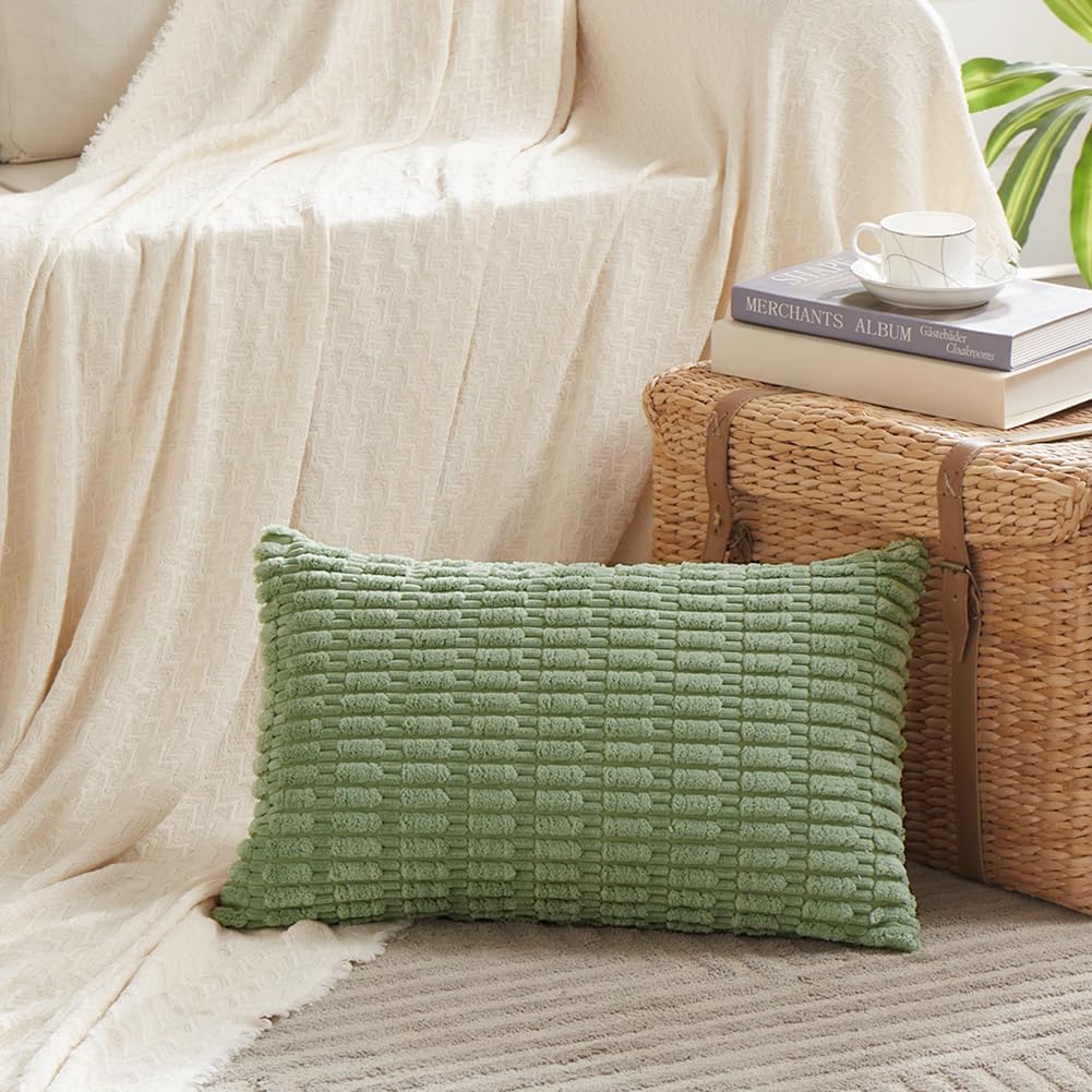 Fancy Homi Decorative Throw Pillow Covers for Bed Couch Bedroom Bench, Soft Corduroy Solid Pillow Case, Rustic Farmhouse Boho Room…