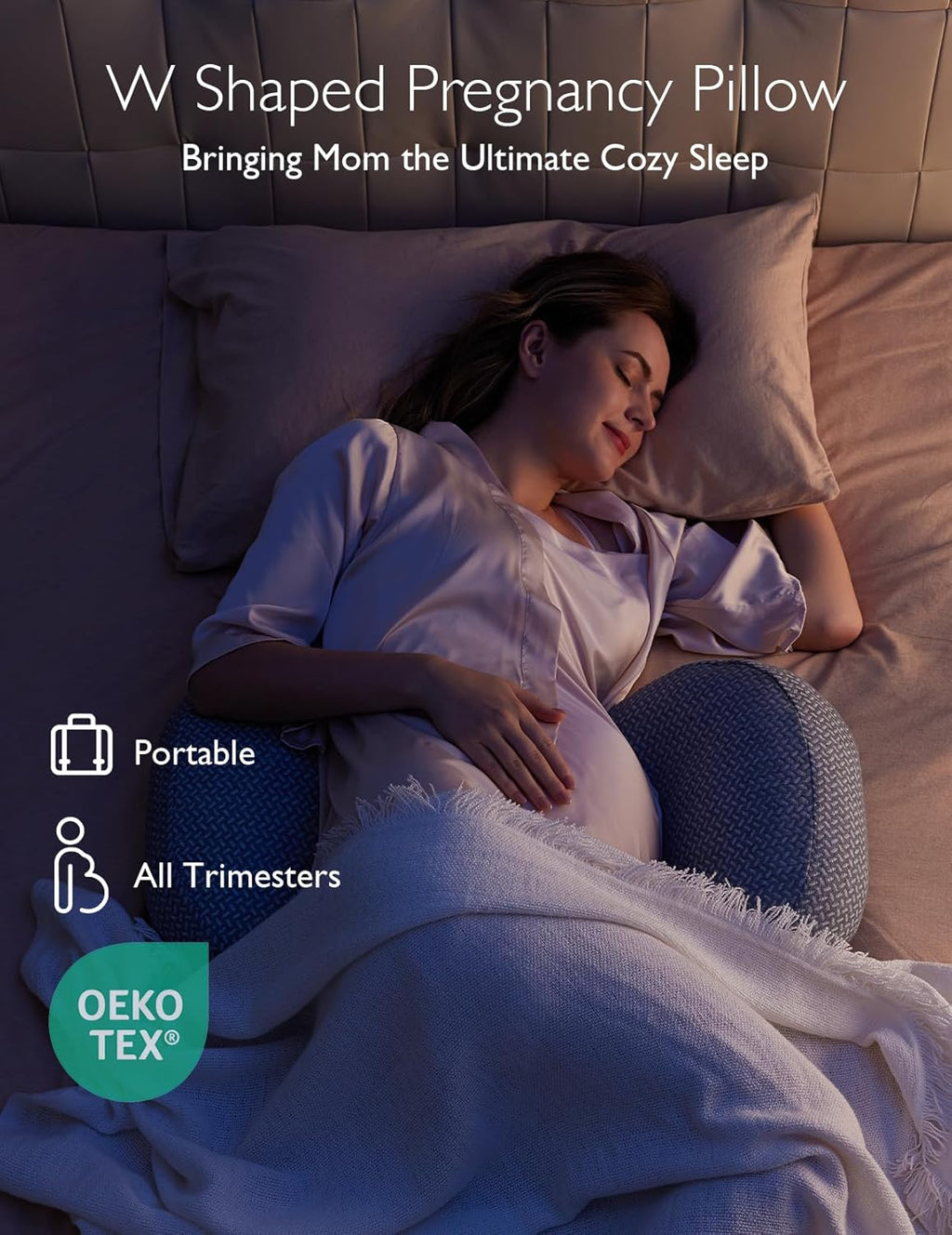 Momcozy Portable Pregnancy Pillow – W Shaped Maternity Support for Side Sleepers, Adjustable Travel Wedge Pillow for Back, Belly, and Hip…