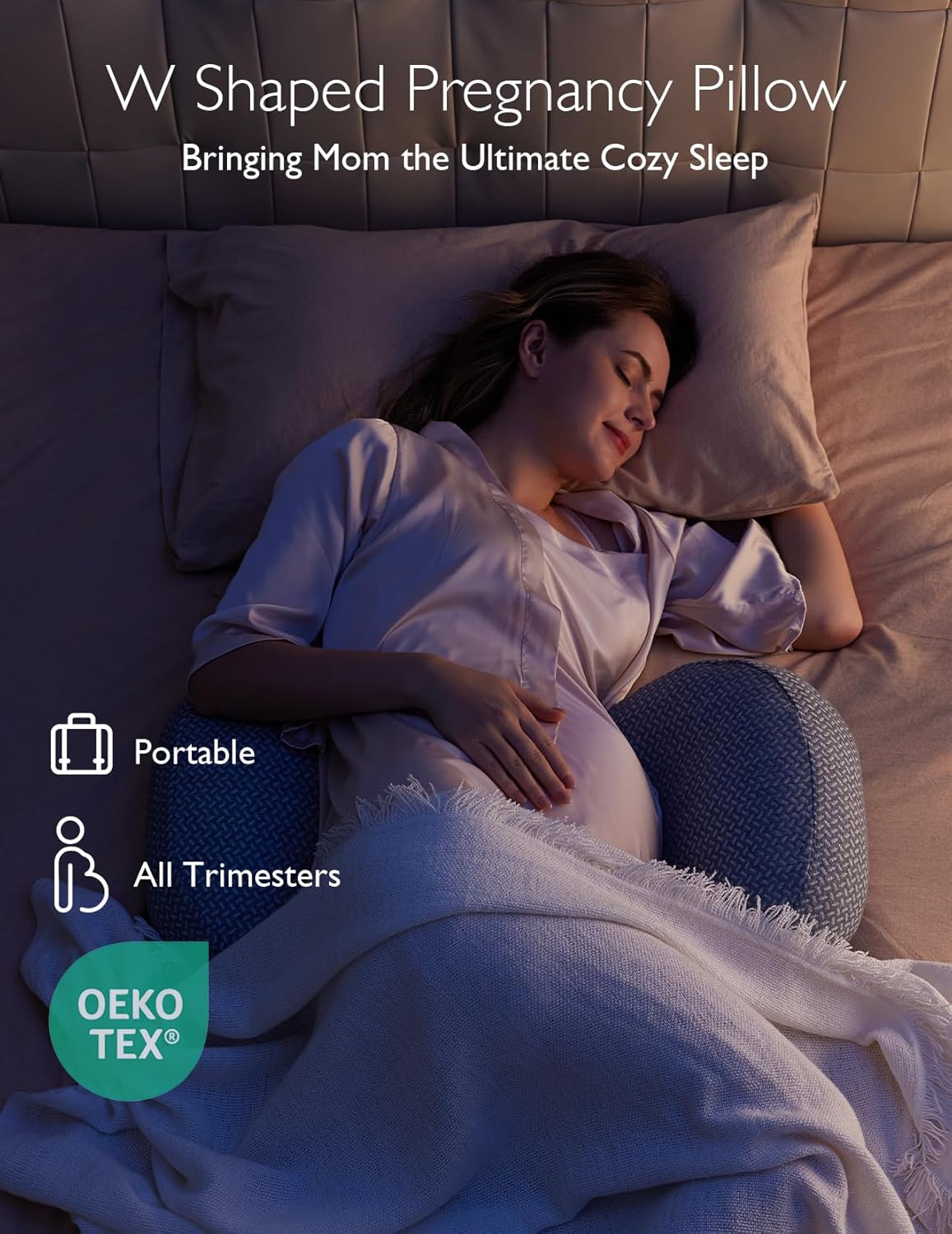 Momcozy Portable Pregnancy Pillow – W Shaped Maternity Support for Side Sleepers, Adjustable Travel Wedge Pillow for Back, Belly, and Hip…