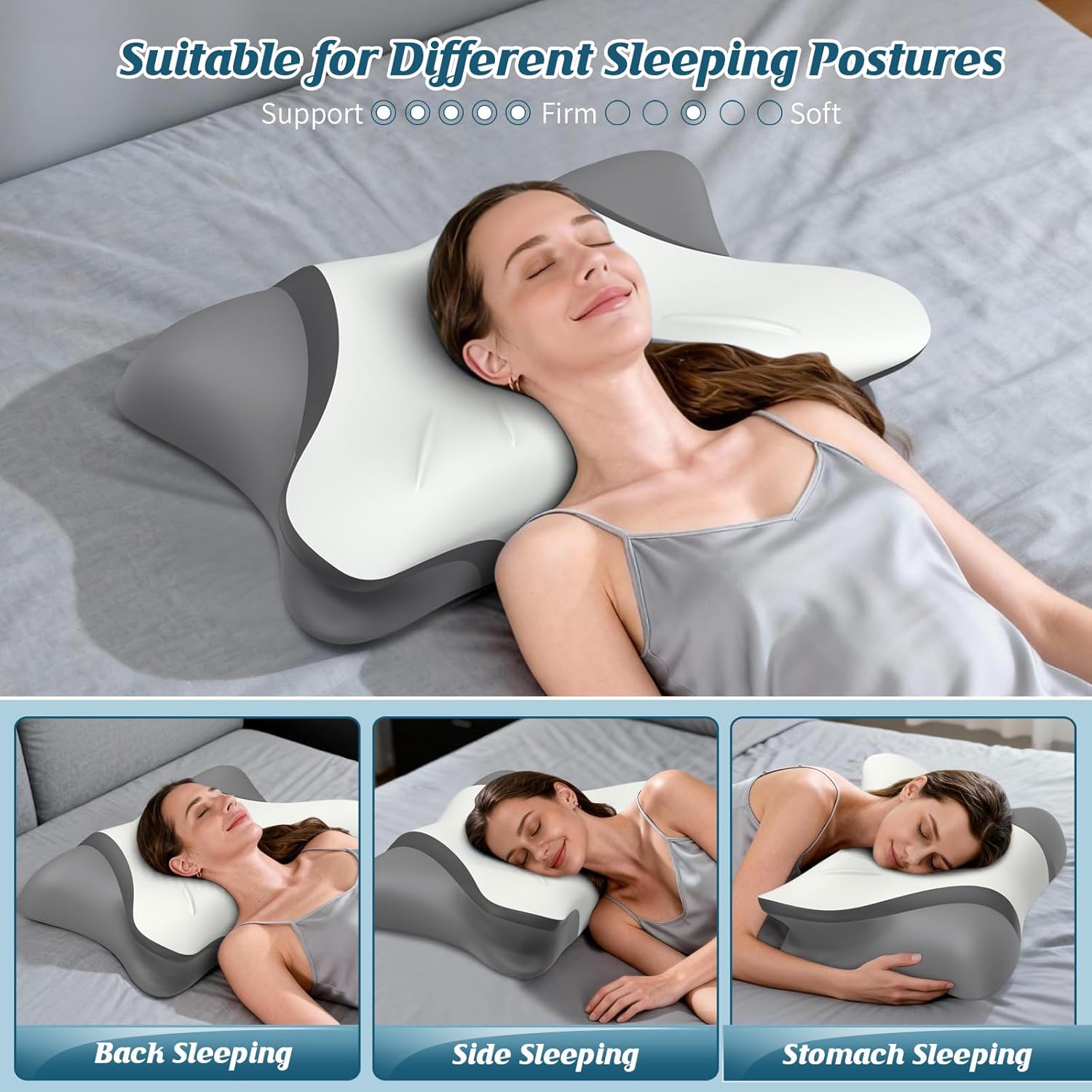 Hamyodo Cervical Neck Pillow for, Bed Pillows for Sleeping, Ergonomic Cooling Pillow, Orthopedic Contour Pillow for Side Back Stomach Slee…
