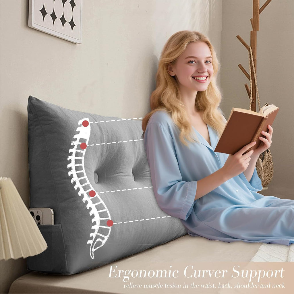 Triangular Wedge Headboard Pillows Twin Dorm Headboard Pillow Long Backrest Positioning Support for Sleeping Back Pillow for Bed Sitting…