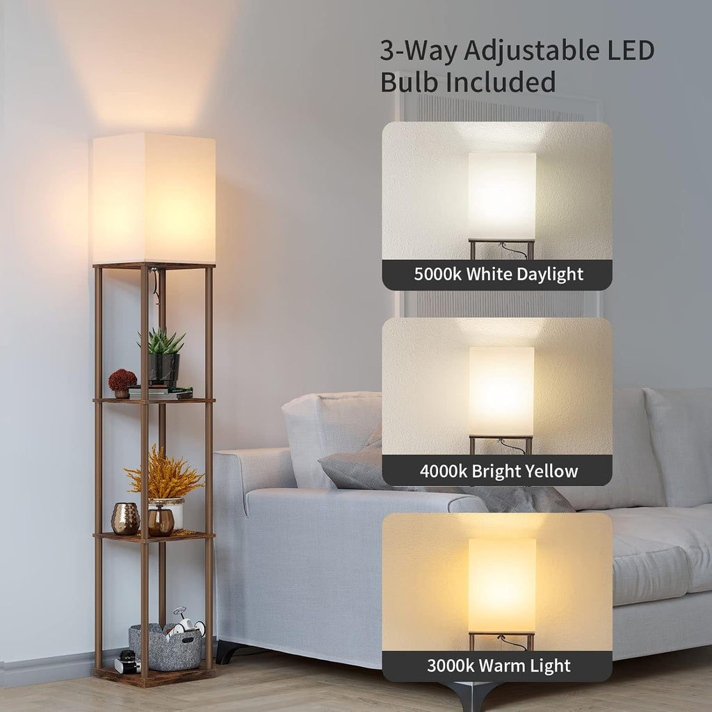 SUNMORY Floor Lamp with Shelves, Modern Square Standing Lamp with 3 Color Temperature Bulb, Corner Display Bookshelf Lamp for Living Room…