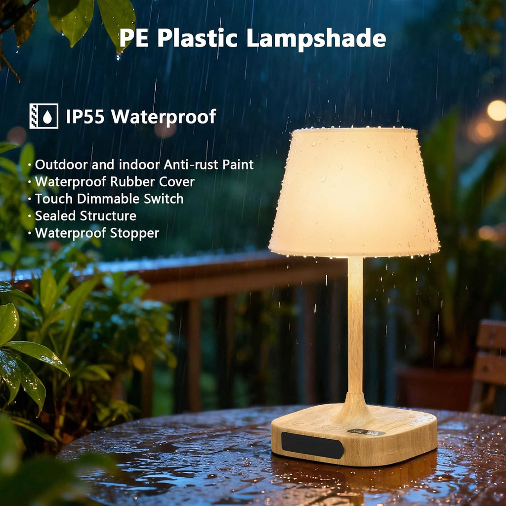 Table Lamp - 8000mAh Cordless Rechargeable Battery and Dimmable LED Display Touch Lamp for Patio Bedroom (Wood Grain, 1 Pack)