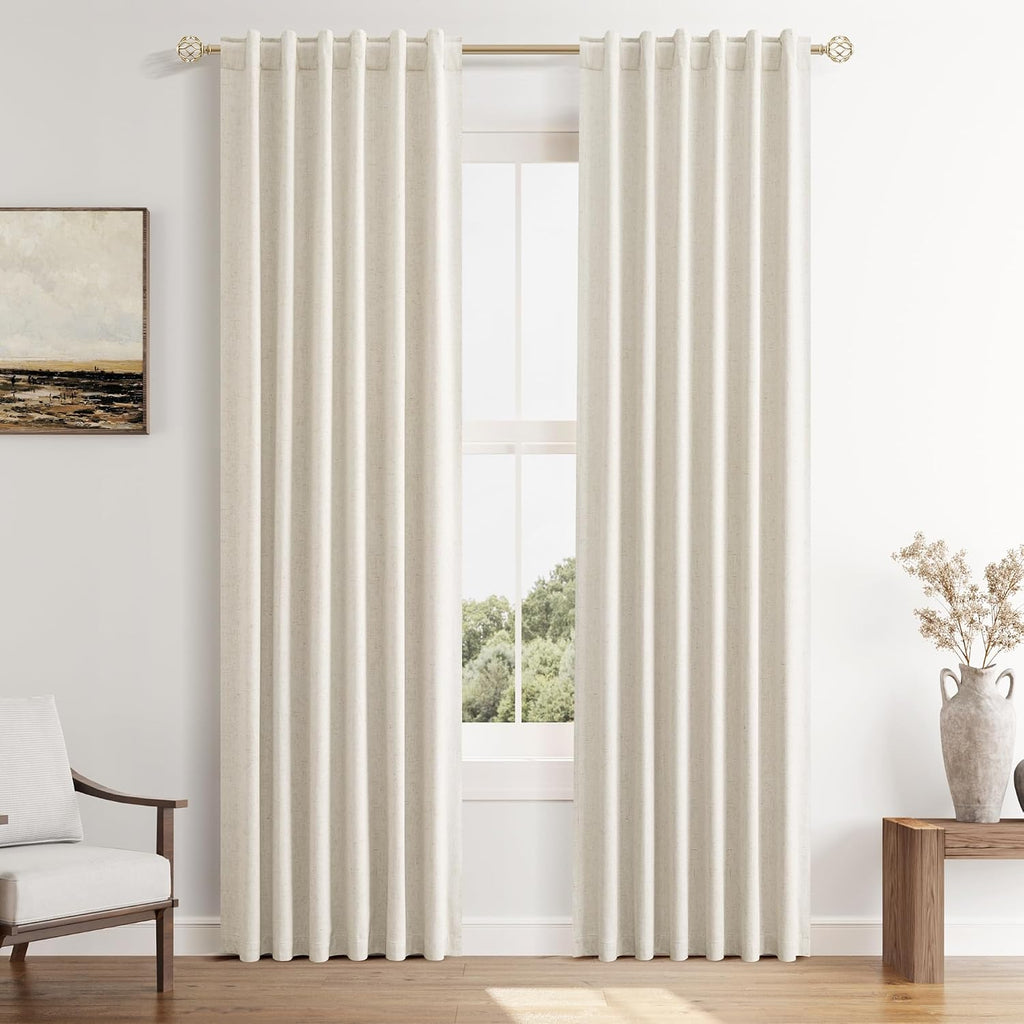 Guken 100% Blackout Linen Curtains 42 Inch Wide by 84 Inch for Living Room Bedroom Back Tab Thermal Insulated Black Out Drapes Room Darkeni…