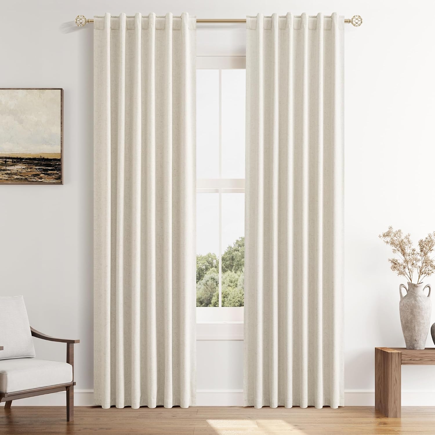 Guken 100% Blackout Linen Curtains 42 Inch Wide by 84 Inch for Living Room Bedroom Back Tab Thermal Insulated Black Out Drapes Room Darkeni…
