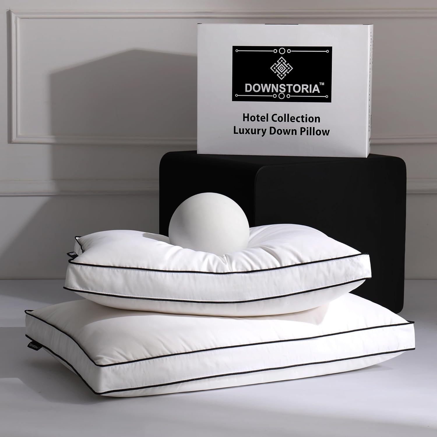 DOWNSTORIA Feather Down Pillows King Size Set of 2 with Gusset, Luxury Hotel Collection Bed Pillow 2 Pack, Down Surrounded Pillows for…