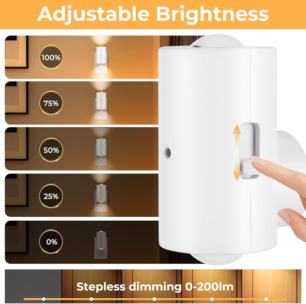 4 Pack Mini Dimmable LED Night Light, Plug-in Wall Light with Dusk to Dawn Auto On/Off, 180° Rotating Head, 3000K Soft White, 0-200 LM…