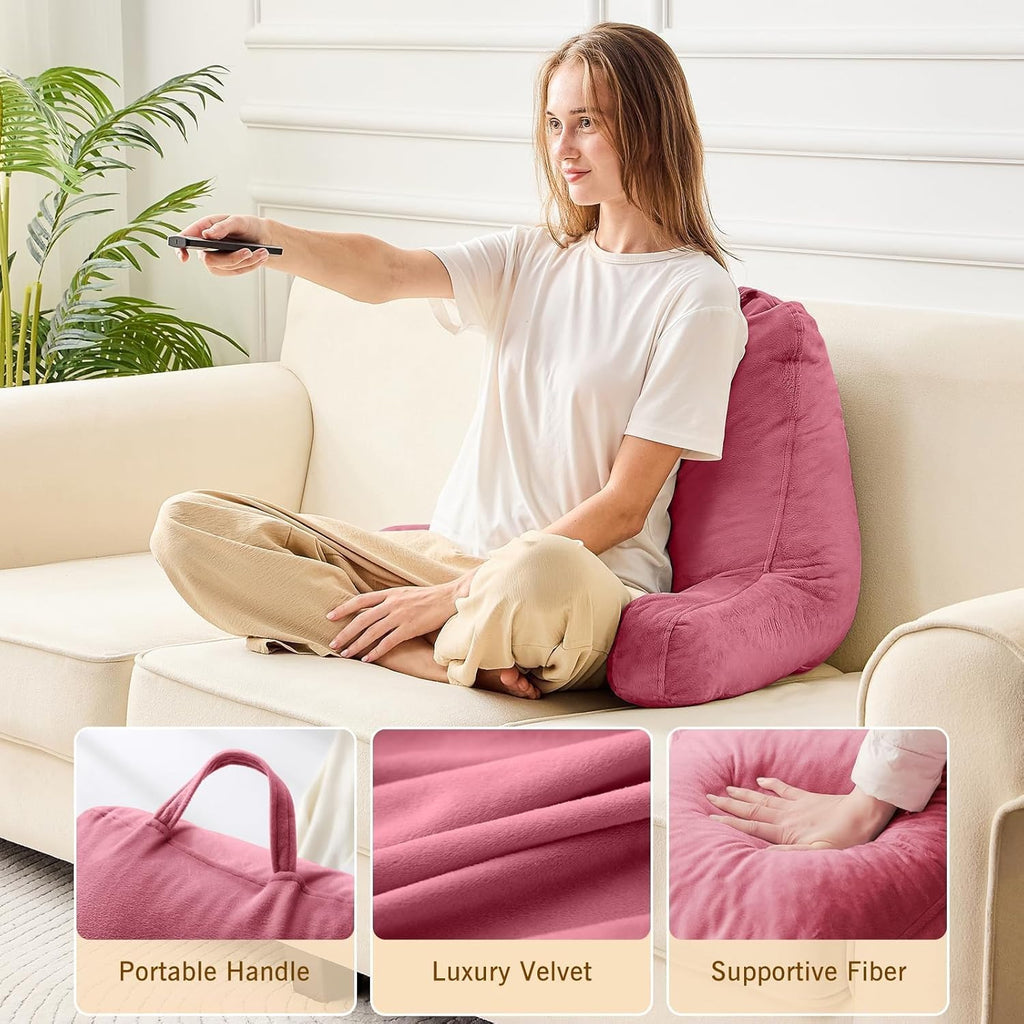 Sasttie Reading Pillow, Velvet Back Pillow for Bed Sitting Up, Adult Back-Rest Support Cushion with Arms for Sit Up on Couch, Sofa, and…