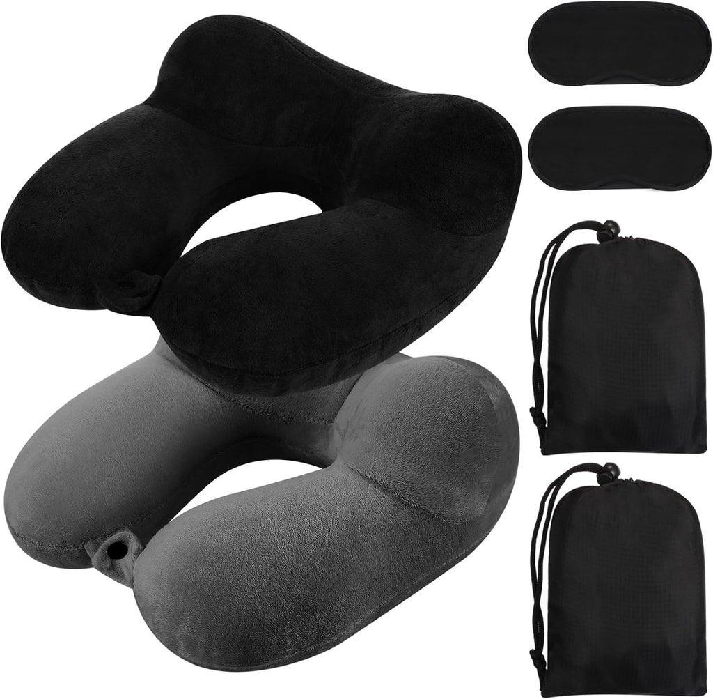 Sintuff 2 Pack Inflatable Travel Pillow for Airplanes Inflatable Neck Flight Pillows with Compact Bag and Blindfold for Traveling…