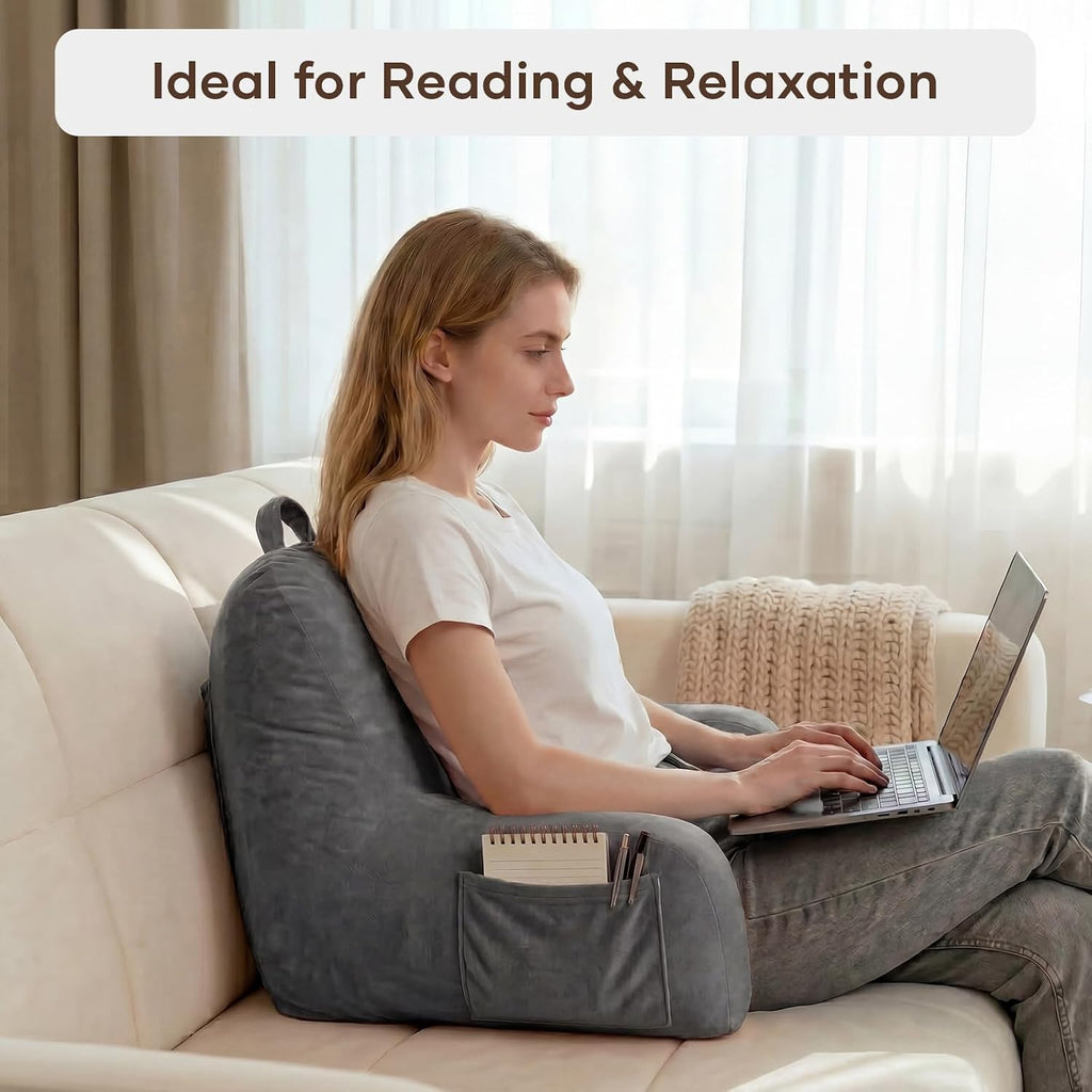 NOONTIDE Reading Pillow for Sitting up in Bed and Couch, Large Back Pillow for Adult & Teens with Soft Adjustable Neck Roll Backrest…