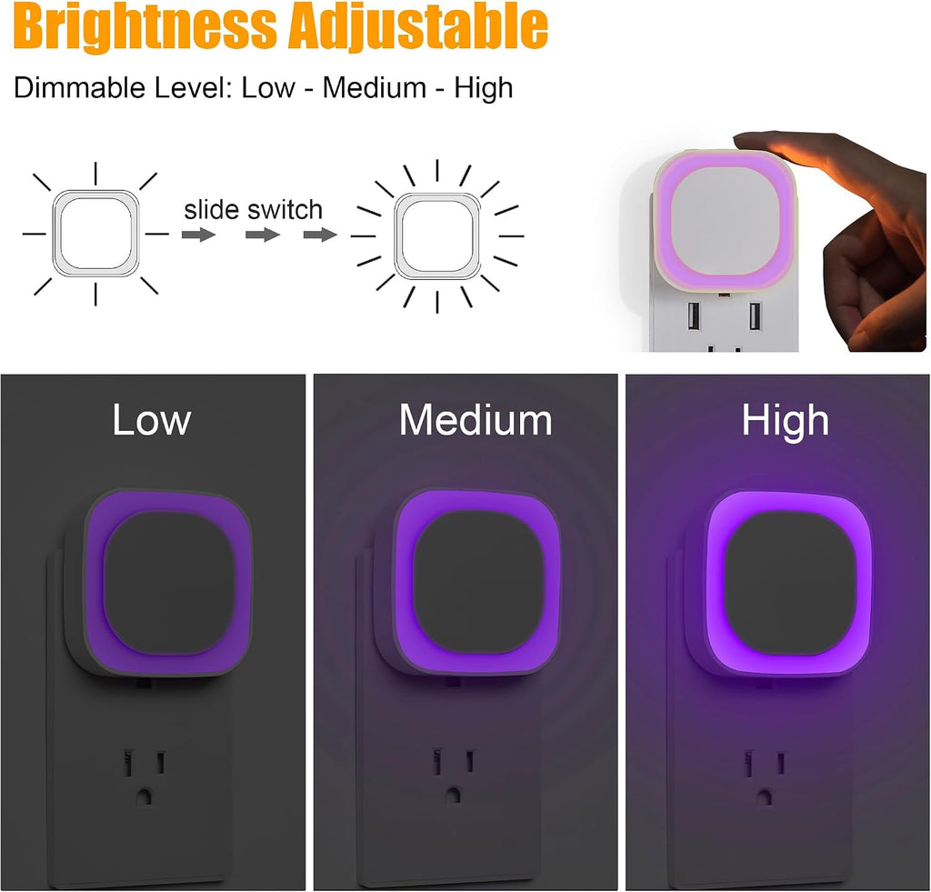Yunlex 2 Pack Purple Night Light, Gentle Eye-comfort with Dimmable Soft Glow & Indirect Reflection, Auto Dusk to Dawn Sensor, Plug in…