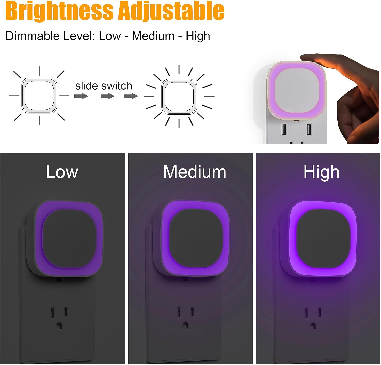 Yunlex 2 Pack Purple Night Light, Gentle Eye-comfort with Dimmable Soft Glow & Indirect Reflection, Auto Dusk to Dawn Sensor, Plug in…