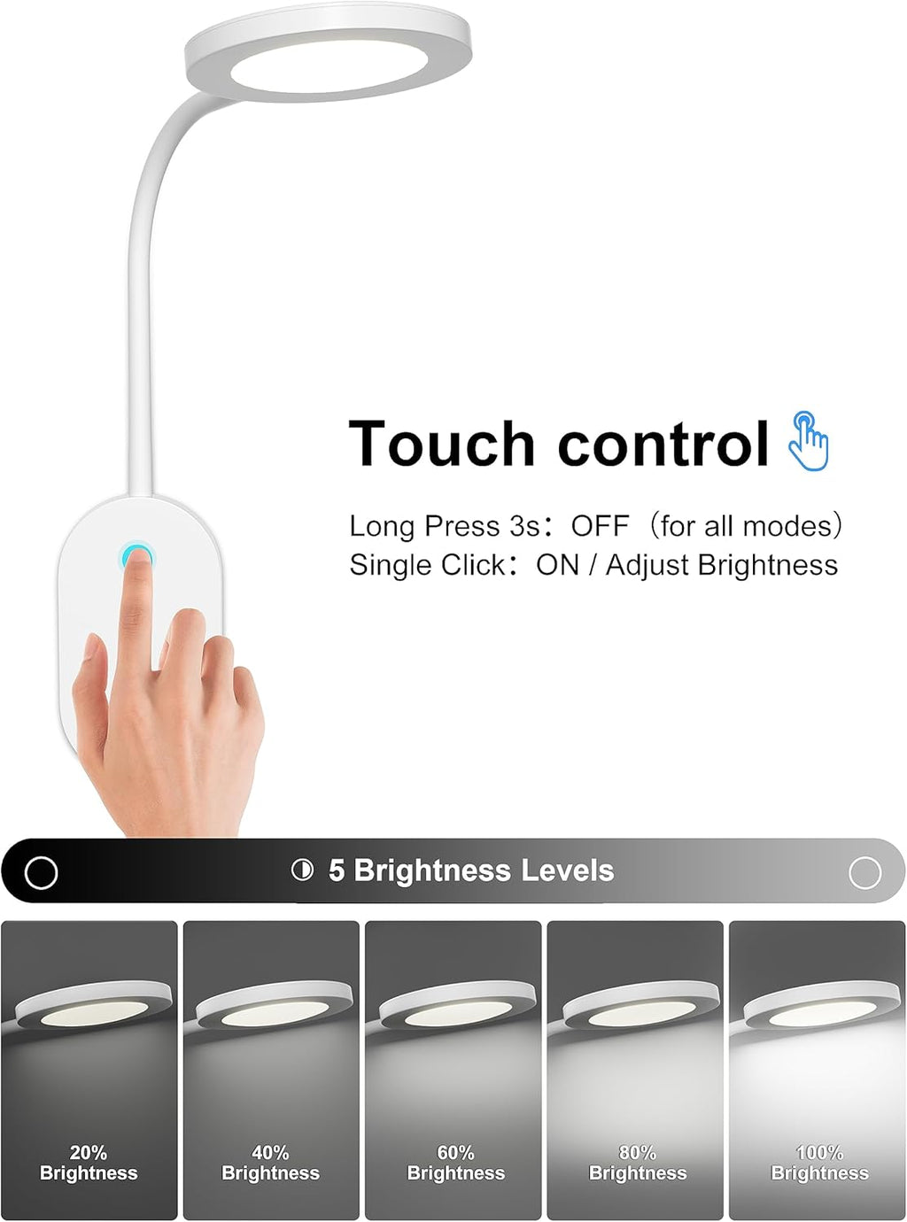 deeloop Wall Mounted Reading Light, Book Lights with USB Output, Reading Lamps for Bed Headboard in 4 Hours Auto-Off, Touch Control Wall…