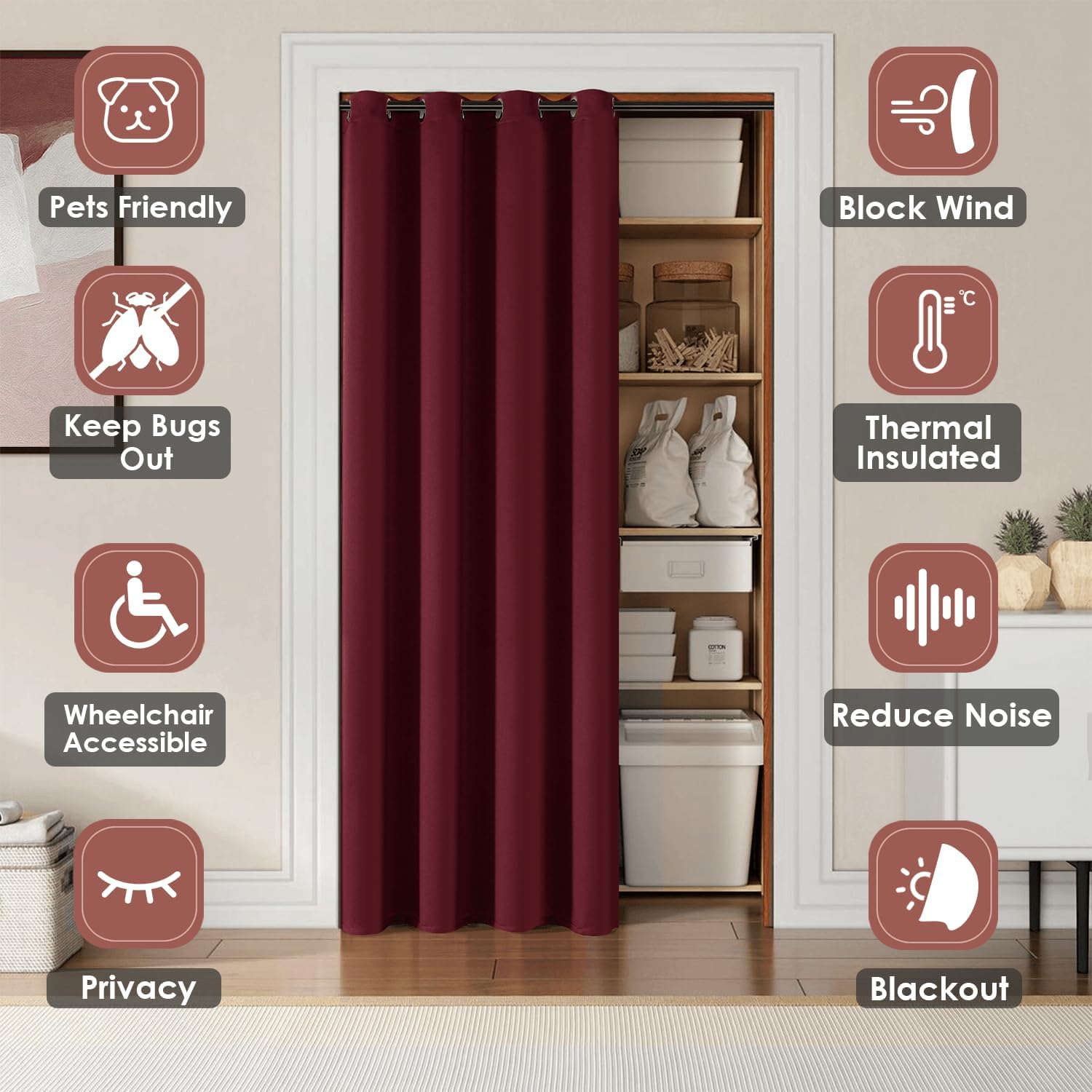 ChrisDowa Blackout Door Curtains for Doorway Privacy, Grommet Closet Curtains for Bedroom Closet Door, Thermal Insulated Doorway Cover Room…
