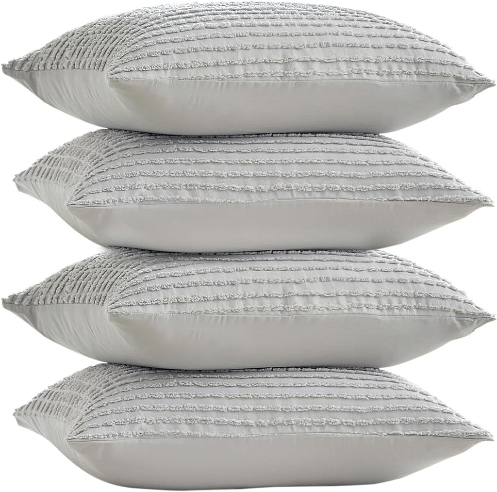Warmdern Grey Pillow Covers King Pillow Cases Soft Microfiber Pillow Cases Set of 4 Boho Textured Pillowcase with Envelope Closure(Grey, Ki…