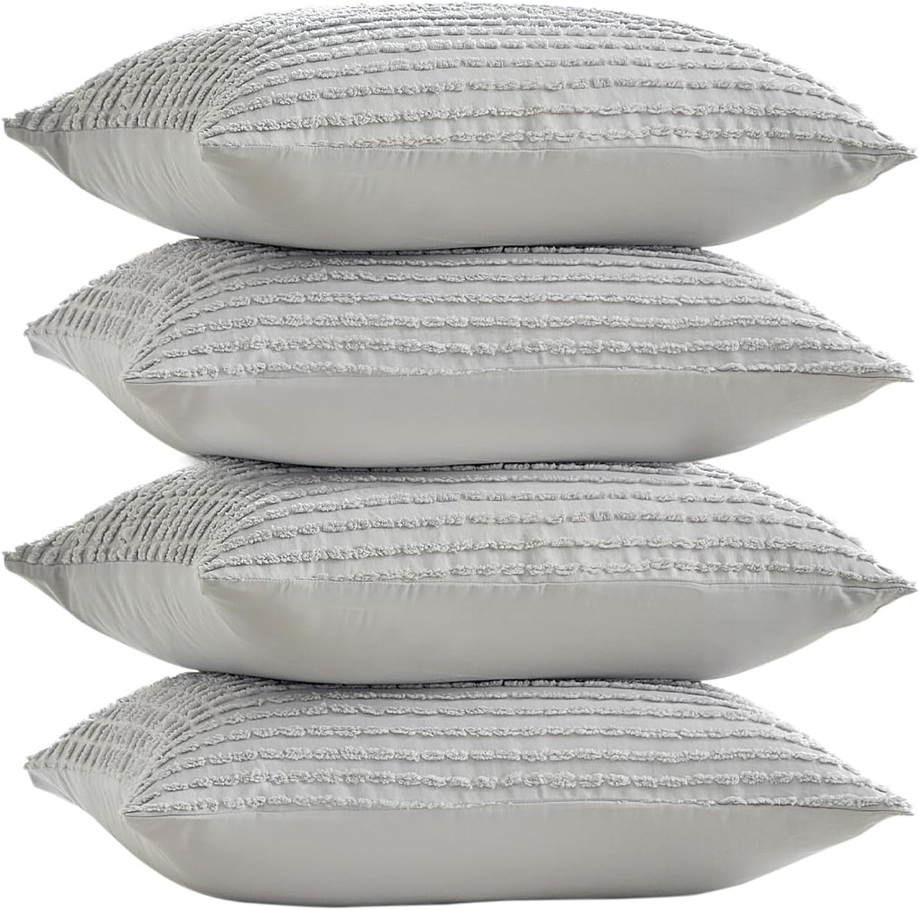 Warmdern Grey Pillow Covers King Pillow Cases Soft Microfiber Pillow Cases Set of 4 Boho Textured Pillowcase with Envelope Closure(Grey, Ki…