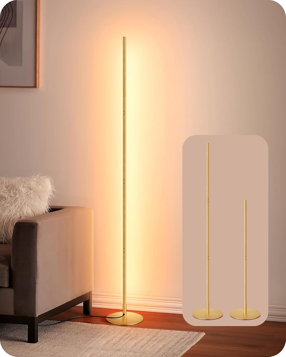 Edishine LED Corner Floor Lamp, Modern Dimmable Light, Adjustable Height, 57.5" Minimalist Tall Lamp for Living Room, Bedroom, Office,…