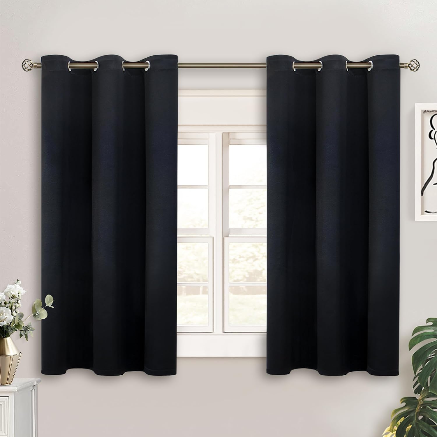 BGment Black Short Blackout Curtains for Small Windows, 38 x 45 Inch Thermal Insulated Tier Set of 2 Panels Sun Blocking Drapes for Kitchen…