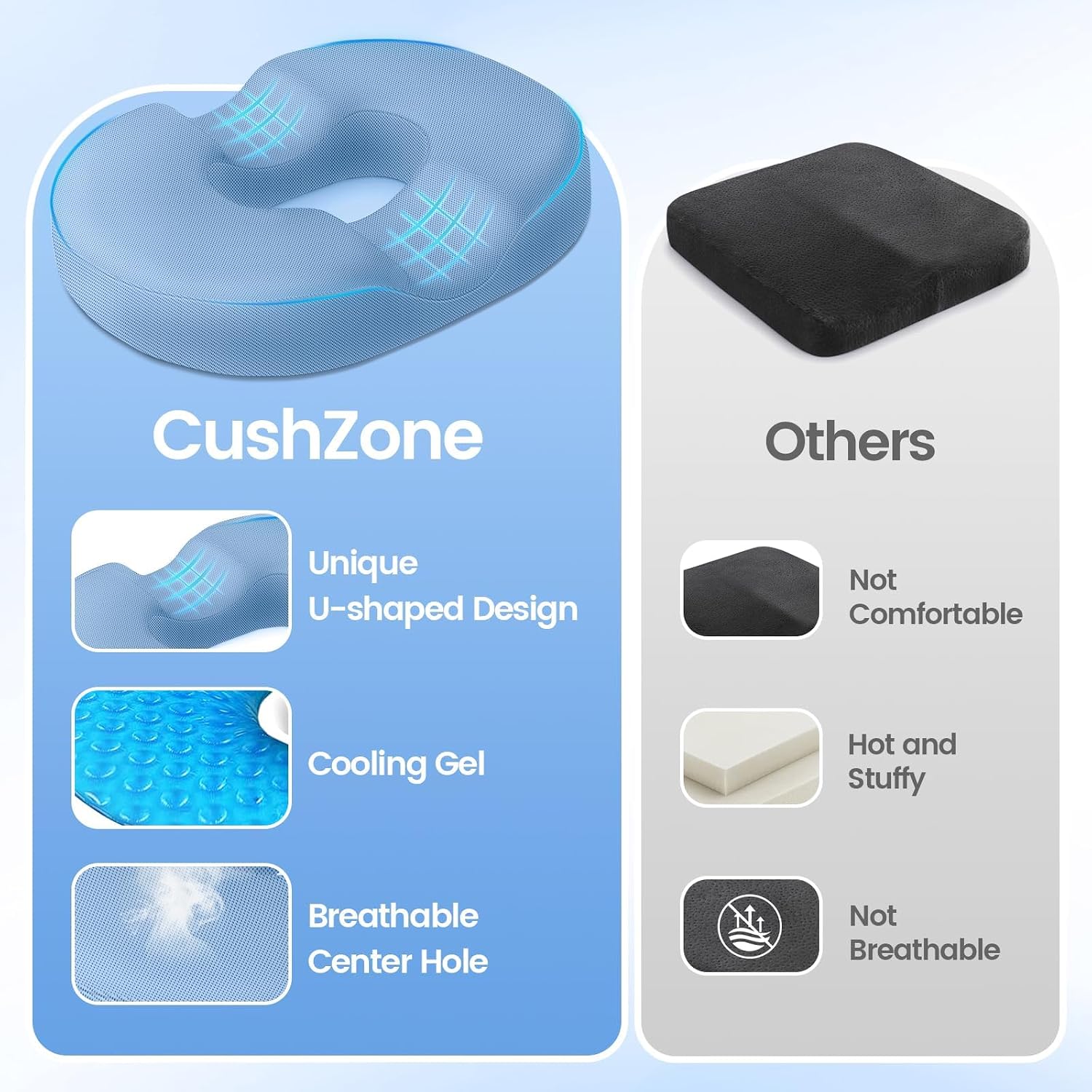 CushZone Donut Pillow Seat Cushion - Cooling Gel Donut Chair Cushions, Memory Foam Seat Cushion for Office & Home, Car Seat Cushion and But…