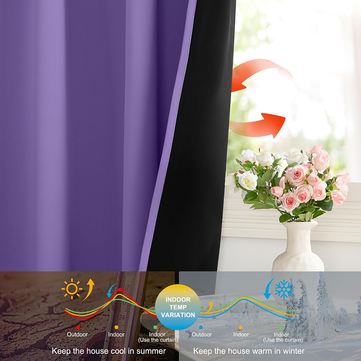 Nicetown 100% Blackout Curtains for Nursery, Lilac Purple W52 x L84 Set of 2 Light Blocking & Soundproof Drapes, Rod Pocket Black Lined Wind…