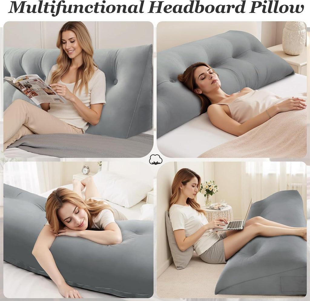 Headboard Wedge Pillow, Queen Bed Wedge Pillow for Headboard, Backrest Pillow for Beds, Reading Pillows for Sitting in Beds Adult, Bolster…