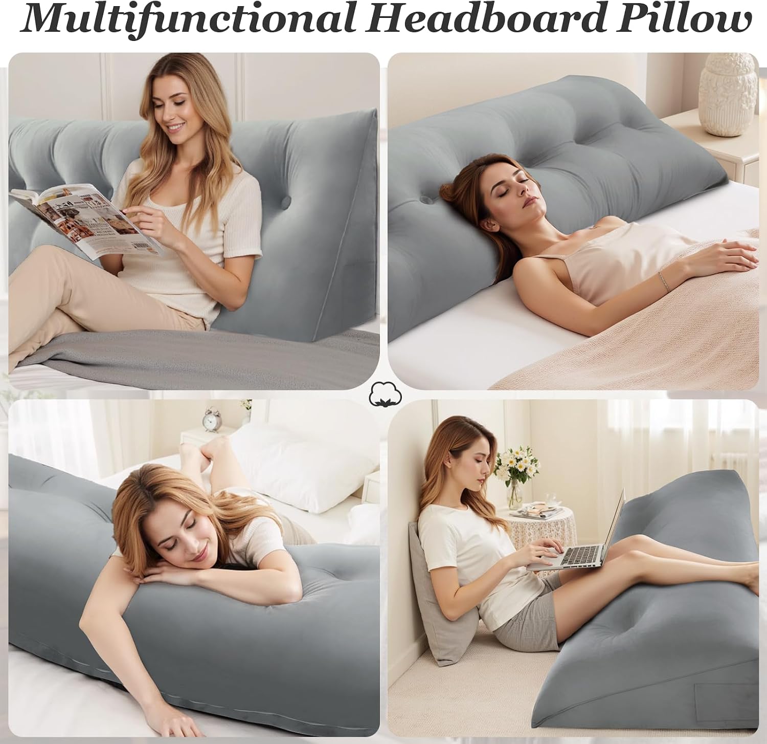 Headboard Wedge Pillow, Queen Bed Wedge Pillow for Headboard, Backrest Pillow for Beds, Reading Pillows for Sitting in Beds Adult, Bolster…