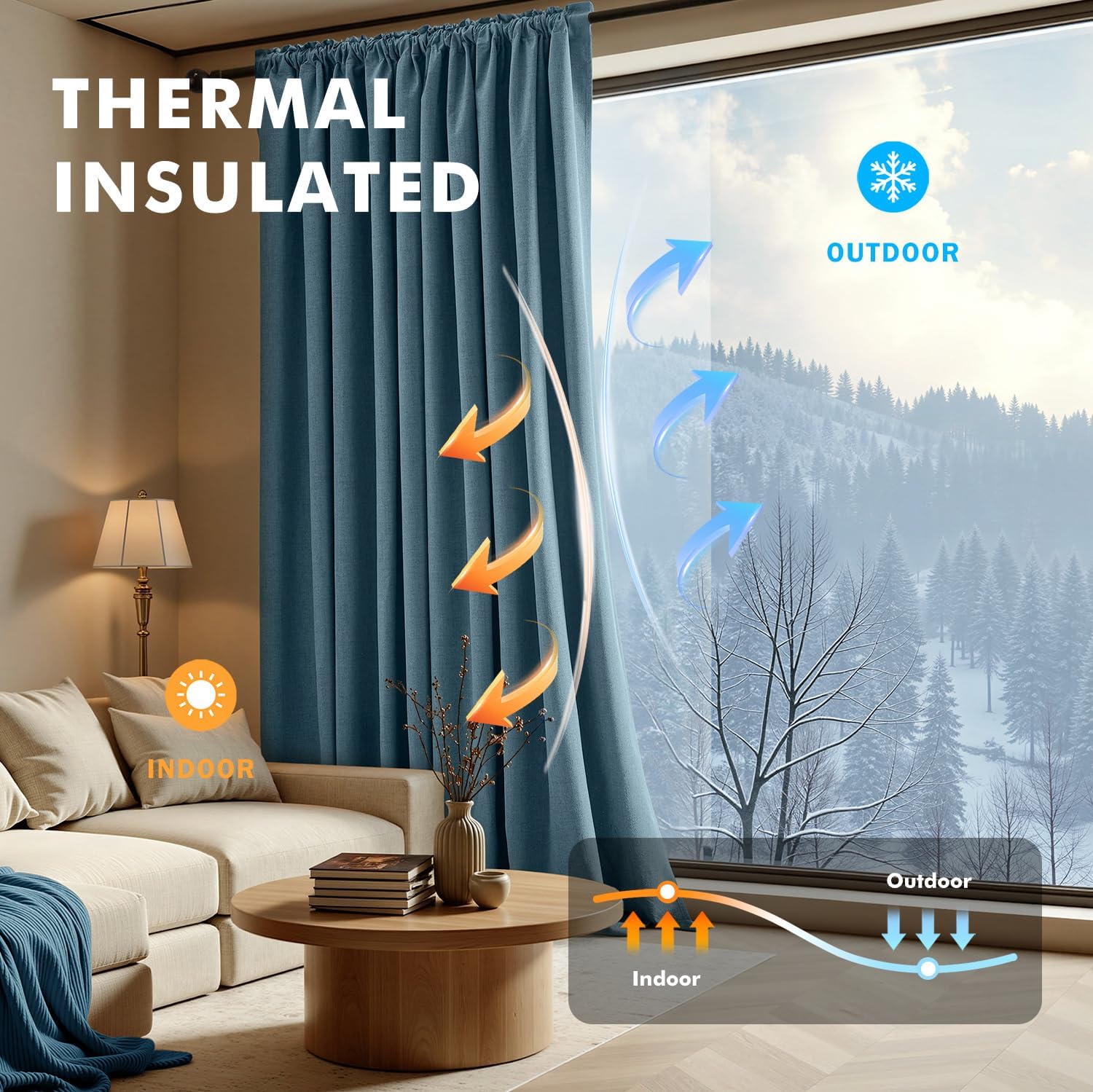 Miulee 100% Blackout Linen Curtains for Bedroom, Stone Blue Solid Luxury Decor Thermal Insulation Room Darkening Drapes for Living Room Nur…