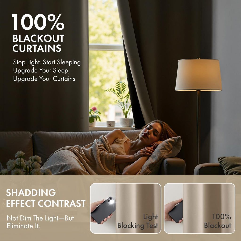 Miulee Taupe 100% Blackout Curtains for Bedroom 54 Inch Length, 2 Thick Layers Thermal Insulated Short Window Curtains with Black Liner, No…