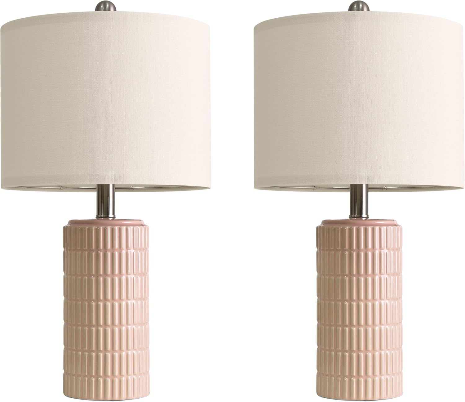 PoKat 20.75" Pink Ceramic Table Lamps Set of 2, Small Modern Bedroom Lamps for Girls Room, Bedside Lamps for Night Stands, Cute Lamps for…