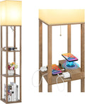 Mlambert Modern Shelf Floor Lamp with Wireless Charger & Fast Charging USB Ports & Type C Port & 2 Power Outlets,3 Tier Storage Lamp for…