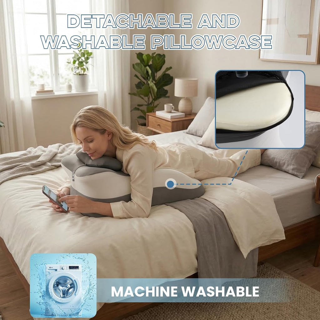 OBVADETechnology Memory Foam Ergonomic Reading Pillow for Bed, Multi-Position Support Pillow for Reading in Bed, Prone Sleeping, Lumbar & L…