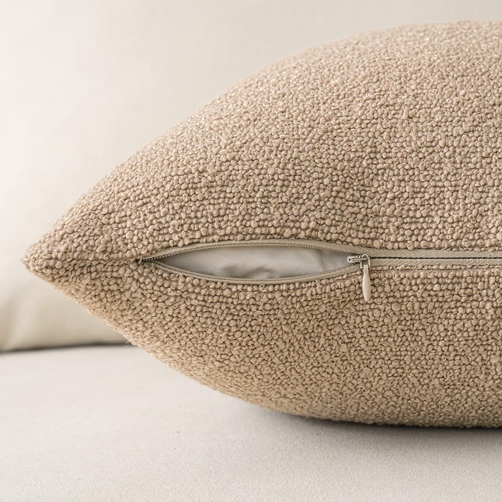Miulee 18x18 Inch Decorative Pillow Covers for Couch Bed Set of 2 Textured Boucle Neutral Throw Pillow Covers Taupe Khaki Camel Accent Soli…