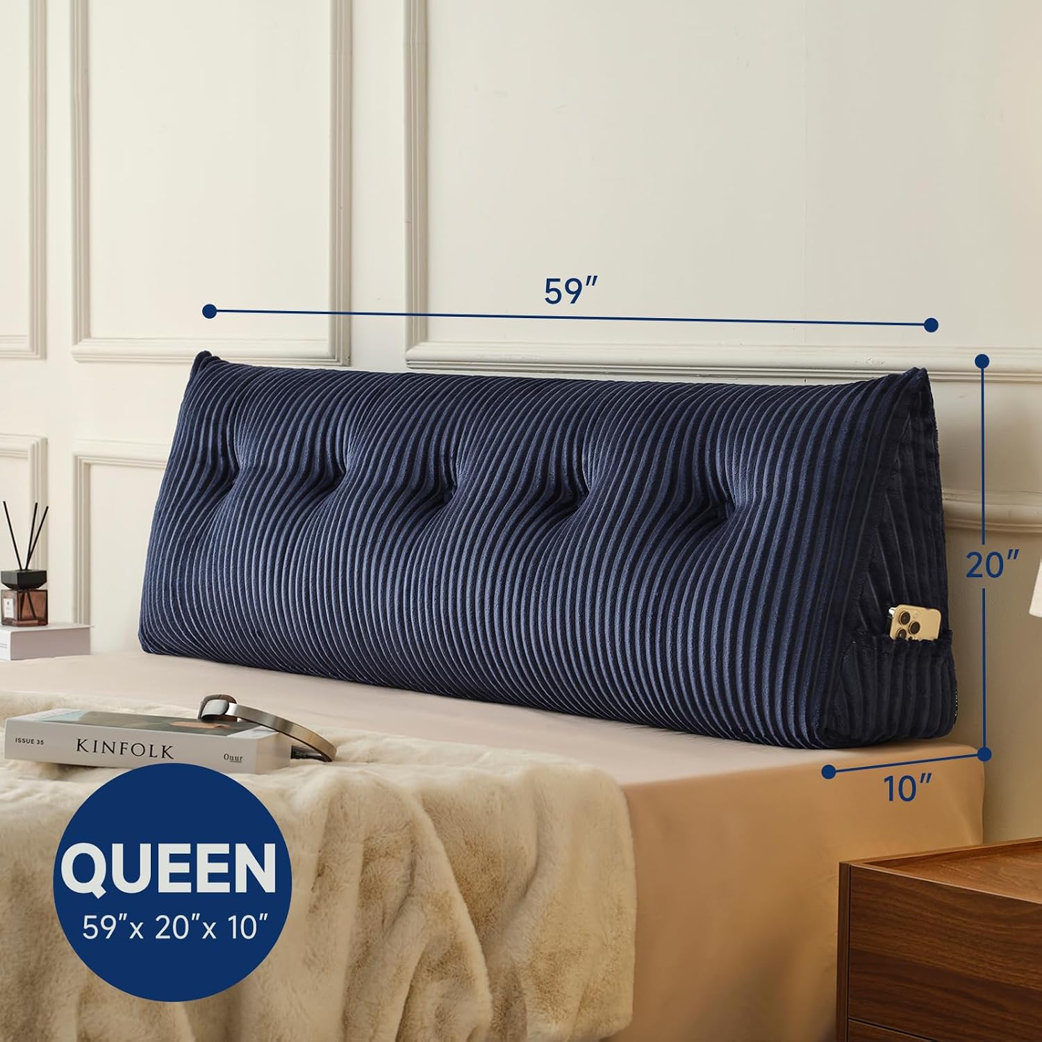 Z-Hom Large Headboard Pillow Queen, NO ROLL Pillow, Wedge Pillow Headboard for Sitting Up in Bed, Backrest Support Triangular Cushion for R…