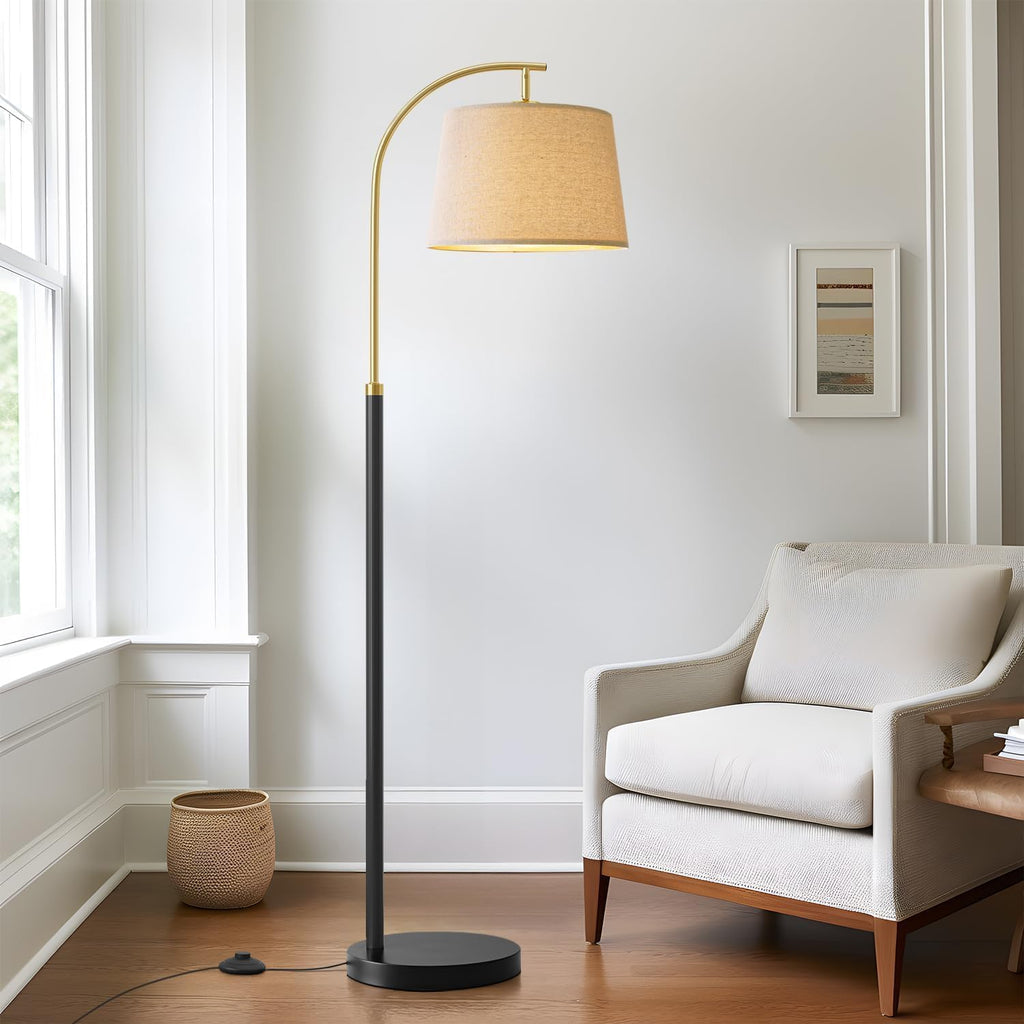 G-SAFAVA 62.5" Floor Lamps for Living Room with Foot Switch Arc Tall Standing Lamp for Bedroom Mid Century Modern Corner Gold Black Floor…