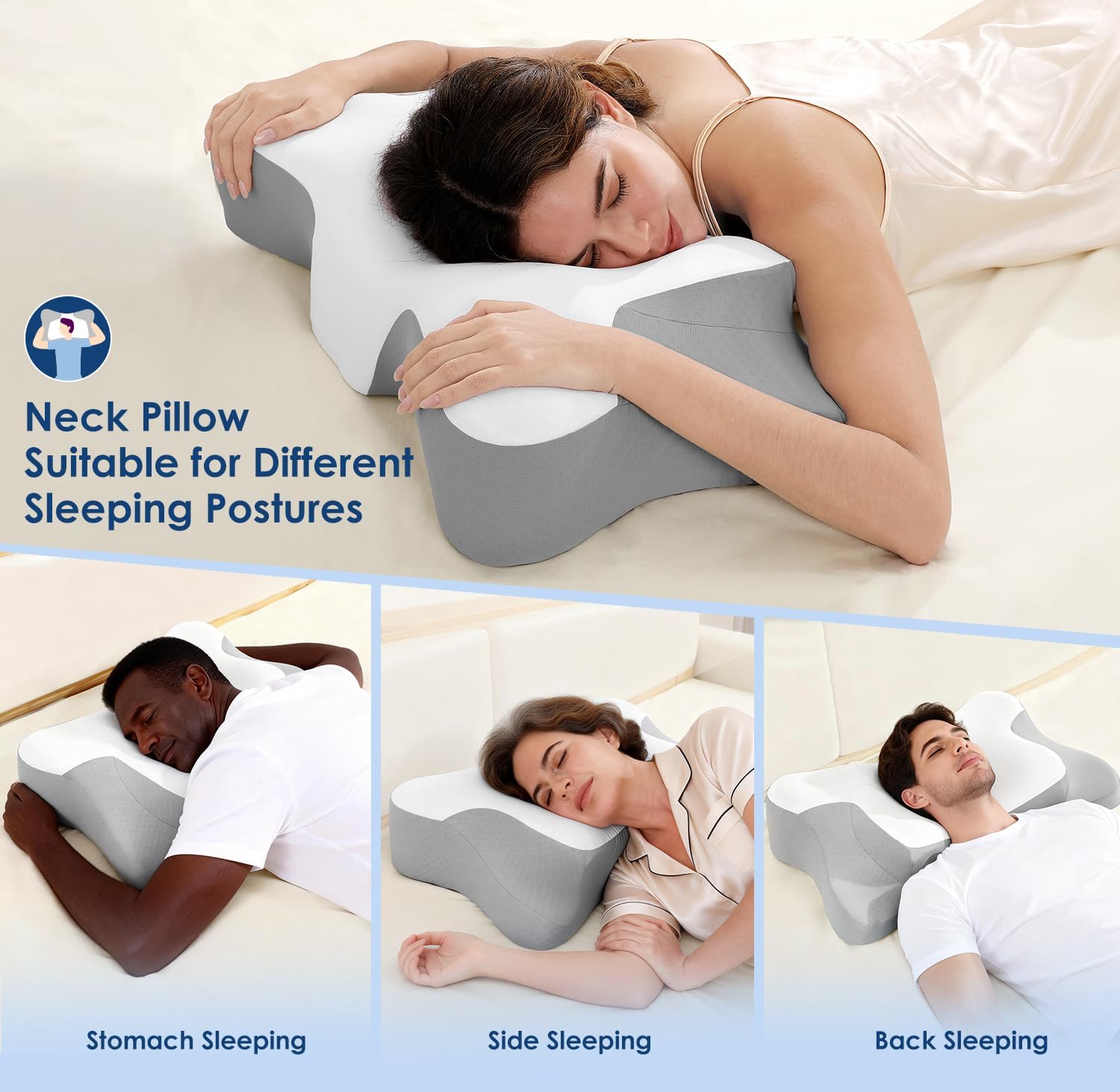 jiaao Cervical Neck Pillow for Neck, Ergonomic Memory Foam Contour Pillow for Sleeping, Cooling Butterfly Pillow for Back, Side, Stomach Sle…
