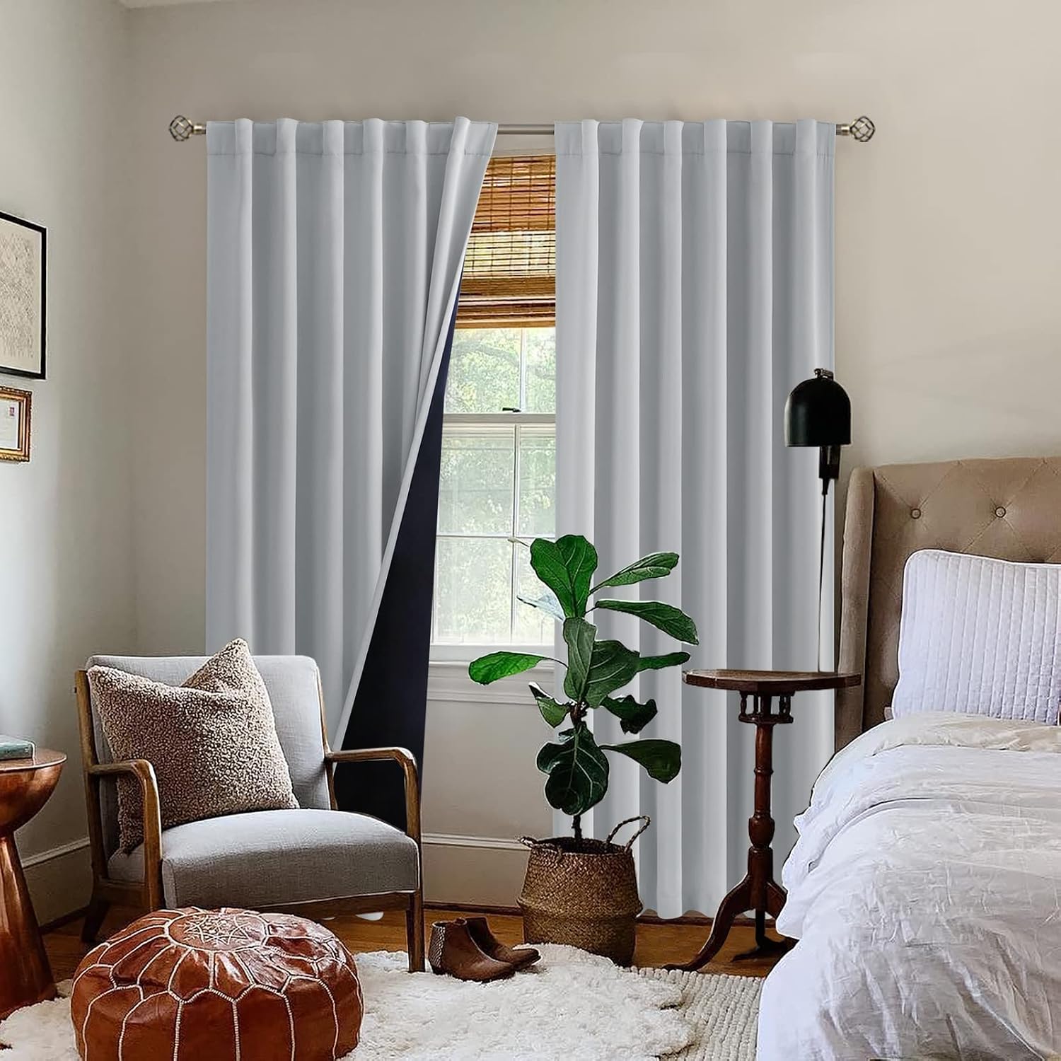 BGment Light Grey 100% Blackout Curtains 84 Inches Long with Reducing Noise Liner, Rod Pocket and Back Tab Double Layer Full Room…