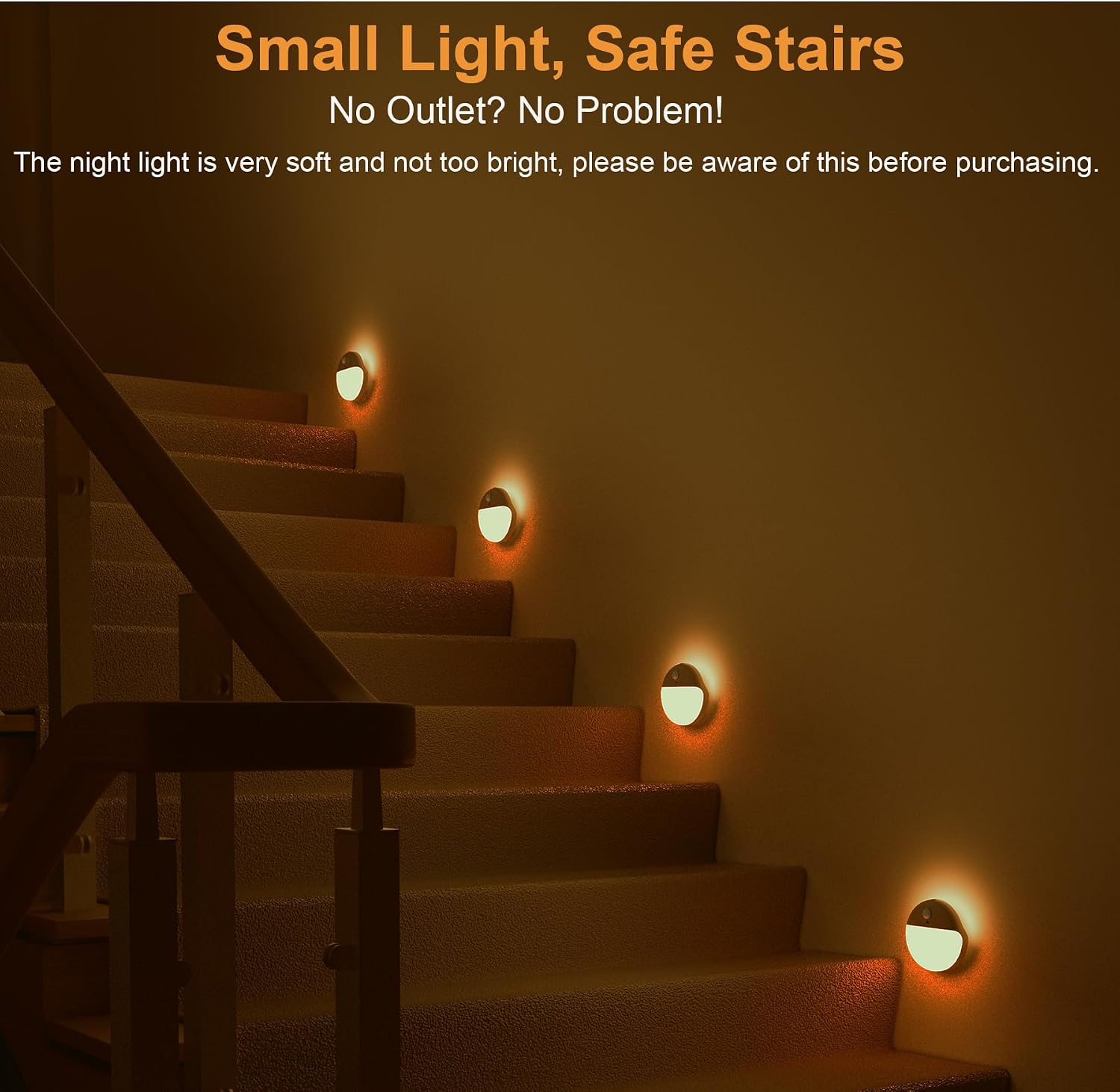 YUNLEX 2 Pack Amber Night Light, Battery Operated Night Light, 2.6" Small Sticky Lights, Dimming, 3 Light Modes, Motion Sensor Lights for…