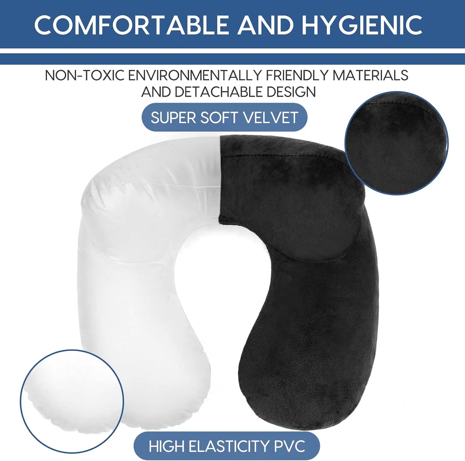 Inflatable Travel Pillow for Airplane Inflatable Neck Pillow for Traveling with Soft Velvet Washable Cover for Sleeping, Airplane, Train…