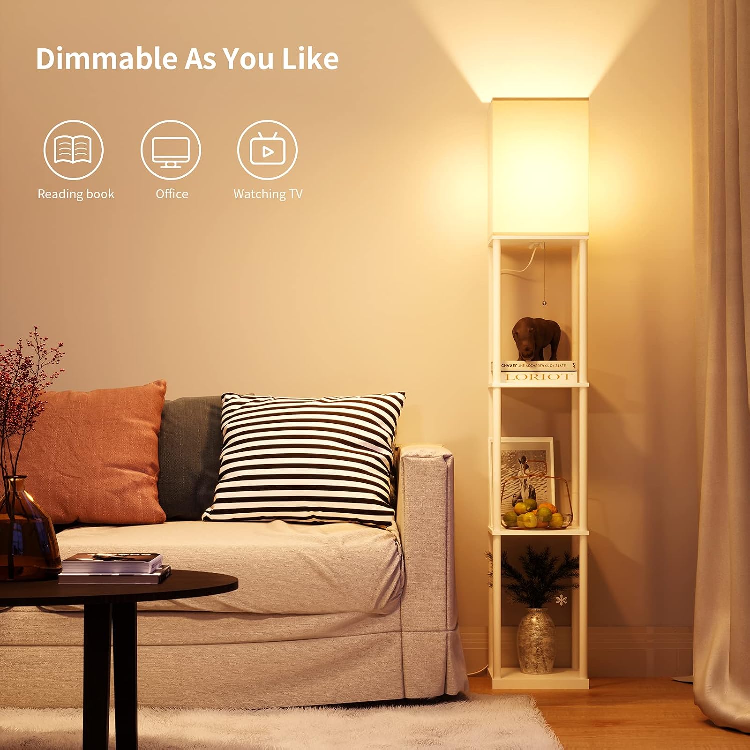 SUNMORY Floor Lamp with Shelves, Modern Square Standing Lamp with 3 Color Temperature Bulb, Corner Display Bookshelf Lamp for Living Room…