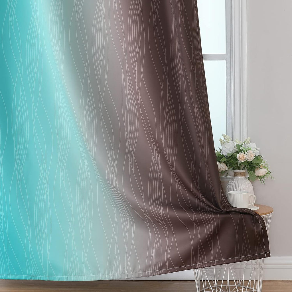 Estelartextiler Estelar Textiler Brown and Teal Ombre Blackout Curtains 63 Inches Long for Kids Room, Thermal Insulated Gradient Full Light…