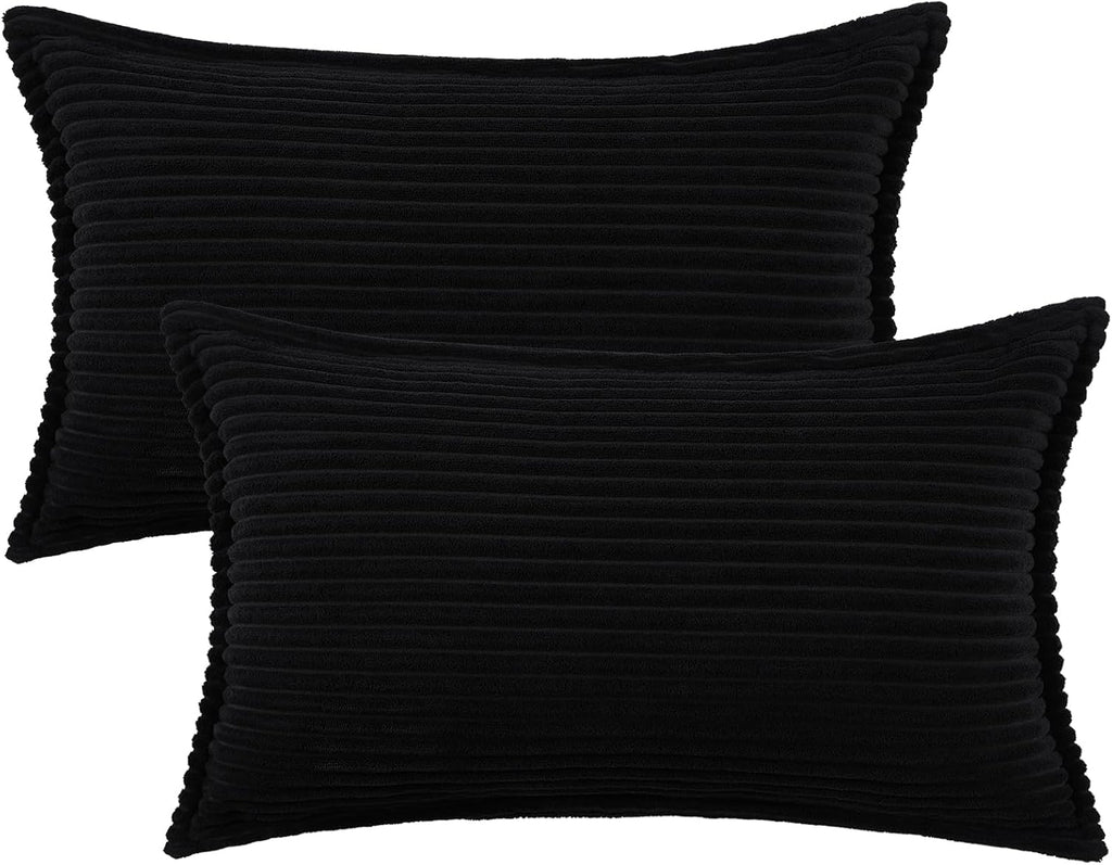 Mecatny Corduroy Summer Throw Pillow Covers 12x20 Set of 2, Neutral Decorative Soft Boho Lumbar Couch Pillow Covers with Broadside for…